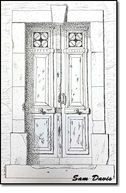 Pen and Ink Drawing by Sam Davis - Doorway in France